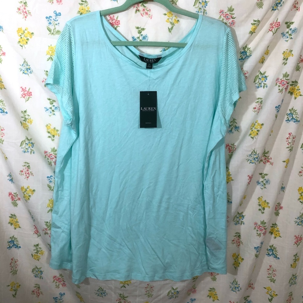 NWT Lauren Ralph Lauren Plus 3X aqua tee
